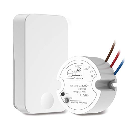 HIYILL WS4/R16 Wireless Light Switch, Wall Switch Lighting Control, Remote Operation,No Battery Self-Powered, Quick Create or Relocate On/off Switches for Lamps Fans Appliances (Switch & Receiver)