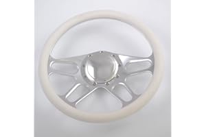 Flashpower 14'' Billet 4-slot Half Wrap 9 Bolts Steering Wheel with 2'' Dish and Horn Button (White)