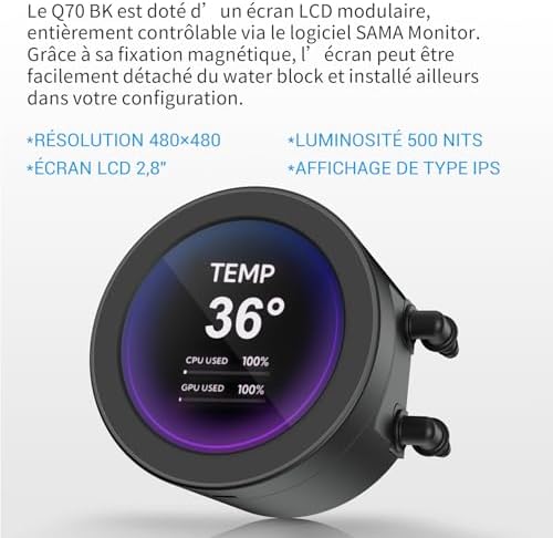 Watercooling SAMA Q70 360mm, LCD 2.8", Intel/AMD, Type-C, Noir