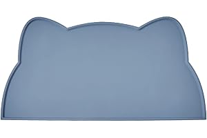 TOKAYIFE Cat Food Mat, Silicone Pet Feeding Mat for Floor Non-Slip Waterproof Dog Water Bowl Tray Cushion (17" x 10", Stone Blue)