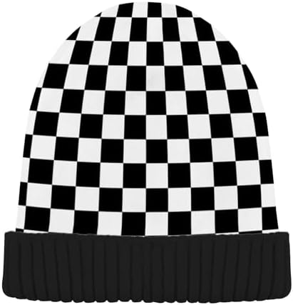 Black White Checkered Pattern Beanie Hats Men Women Cuffed  display picture 1
