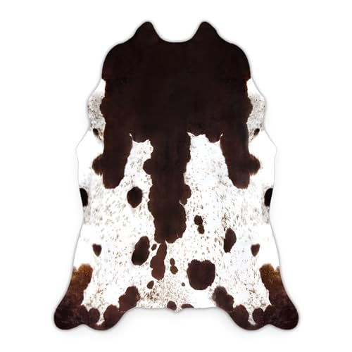 MACEVIA Faux Cowhide Gold Print Rug Cute Cow Print Rug Area Rug Nice Western Decor for Living Room Bedroom Non-Slip 59" L x 47.2" W(4.9ft x 3.9ft)-A