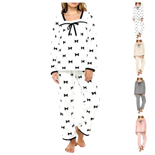 peiaclkde Fleece Pyjamas Set Women Winter Warm Pjs Set Nightwear Long Sleeve Pajamas Tops And Pants Two Piece Lounge Sets For Women Ladies Fluffy Pyjamas Sets Cute Cartoon Pattern Sleepwear