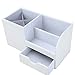 KINGFOM Desk Organizer Office Supplies Caddy Pu Leather Multi-function Storage Box Pen/Pencil,Cell phone, Business Name Cards Remote Control Holder with Small Drawer White