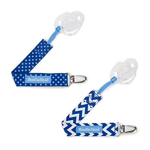 BooginHead Baby Newborn PaciGrip Pacifier Clip, Holder, Toy, Teether, Soothie, Universal Loop Girl, Boy, Blue Chevron, Blue Polka Dots, 2 Pack - Thumbnail 4