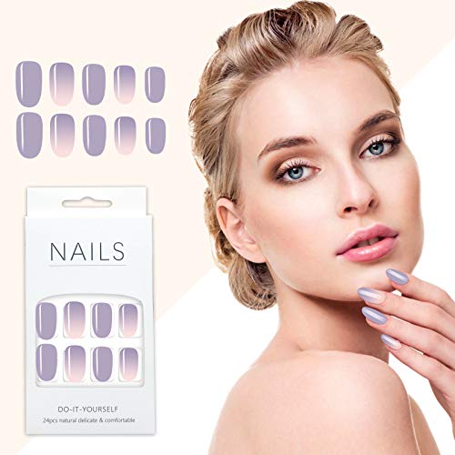 Full Cover False Nails Set Artificial Nails Resin Fake Fashion Nail Art Design Manicure Set with Glue & Nail File & nail Double-sided tape - Medium size 24 PCS