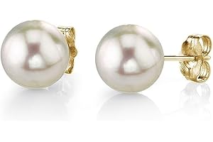 THE PEARL SOURCE 18K Gold 8.5-9mm AAA Quality Round White Akoya Cultured Pearl Stud Earrings for Women Pearl Gifts for Christmas, Holidays and Anniversary