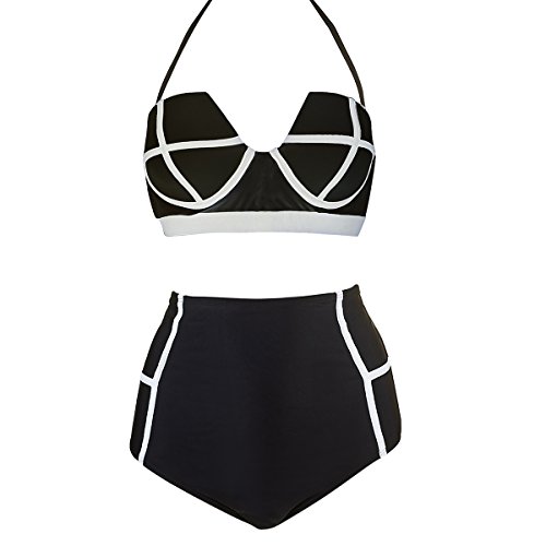 LA PLAGE Women's High Waist Vintage Push Up Padded Swimsuit Size XXL Black