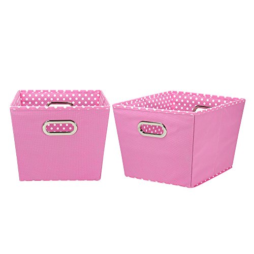 Household Essentials 92-1 Medium Tapered Decorative Storage Bins | 2 Pack Set Cubby Baskets | Pink and White Mini-Dots