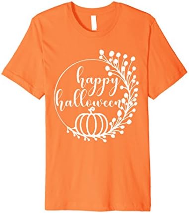 Mens Happy Halloween Costume T-Shirt - Wreath with Pumpkin Large Orange