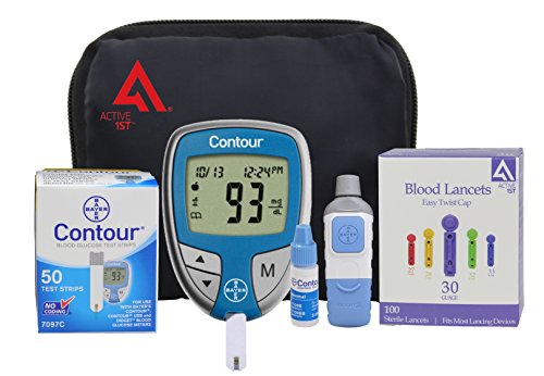 Diabetes Testing Kit (Bayer Contour Meter + 50 Contour Test Strips + 50 Active1st 30g Lancets + Lancing Device + Control Solution)