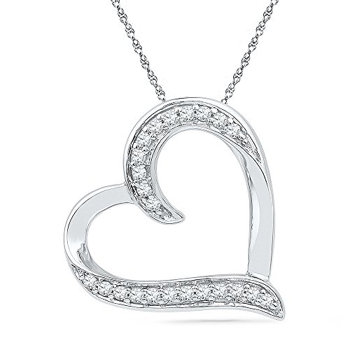 Sterling Silver White Round Diamond Heart Pendant (1/6 Cttw)