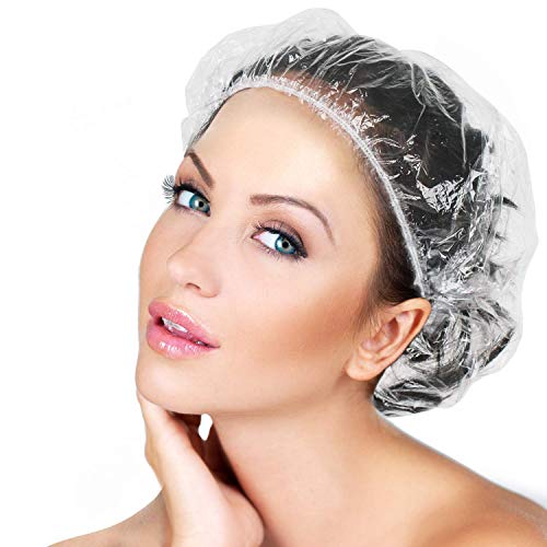 50PCS Disposable Shower Caps, Plastic Clear Thickening Bath Hair Cap and Waterproof Hair Caps for Women Men Kids Hair Treatment, Spa, Hotel and Hair Solon, Home Use, Portable Travel (Size 52CM)