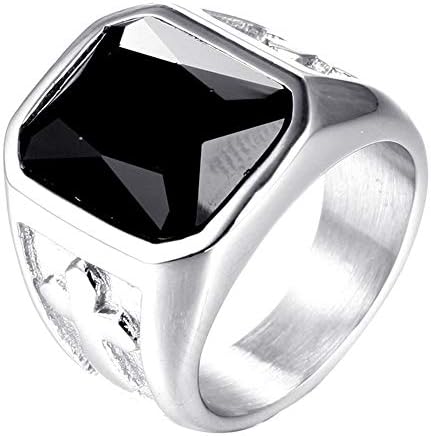 Sumouzh Men's Fashion Delicate Christian Cross Square Aquamarine Birthstone Jewel Stainless Steel Rings