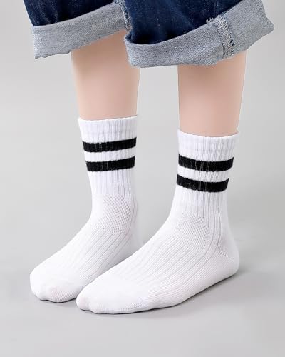 Kyopp 5 Paar Socken Kinder Jungen und Mädchen Knöchelsocken Atmungsaktiv Sneaker Gestreift Crew Socks thumbnail 2