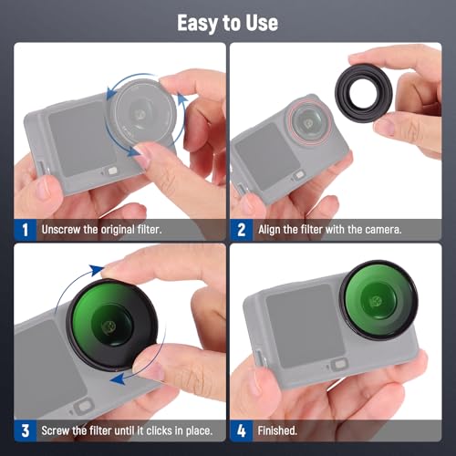 NEEWER CPL + ND Filter Set Compatible with DJI Osmo Action 6 Only, 4 Pack ND8/16/32 Adjustable Circular Polarizing, Lens Polarizer, Screw On Multicoated Action Camera Photography Accessories, FL-B100