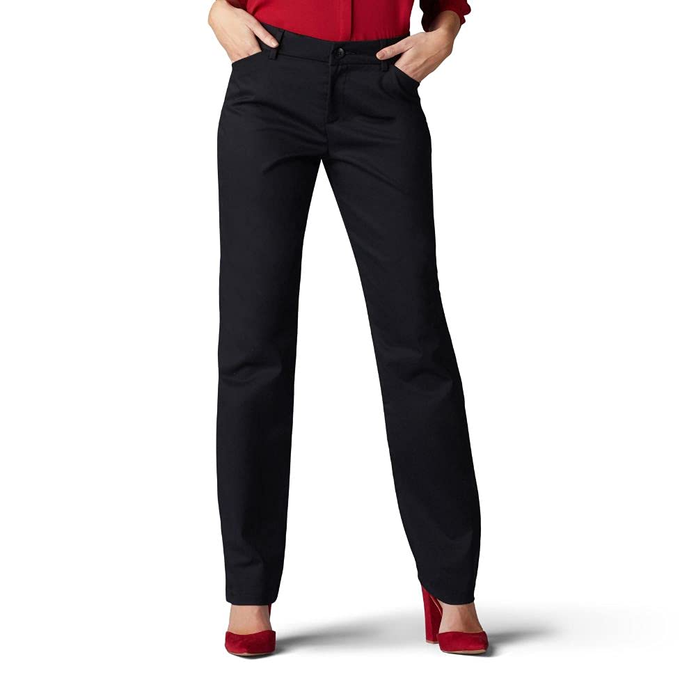Photo 1 of Lee Women's Petite Wrinkle Free Relaxed Fit Straight Leg Pant, Black, 2 Petite