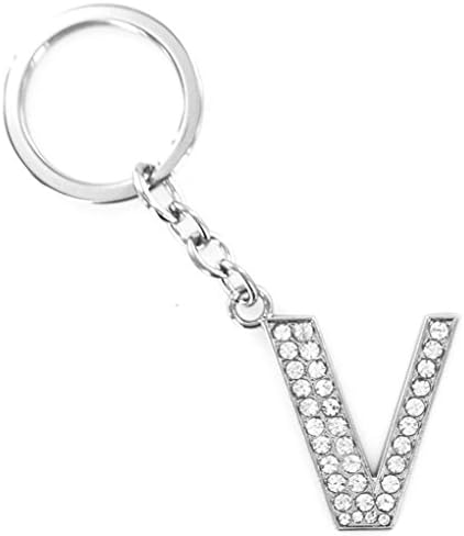 Novelty Key Ring Trinket, Palarn Keyring A-Z Initials Letter Shiny Silver Key Chain (V)