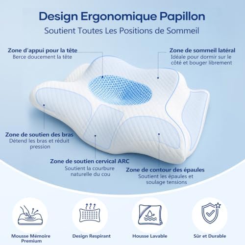 Oreiller Cervical Ergonomique à Mémoire de Forme, Oreiller Orthopédique
