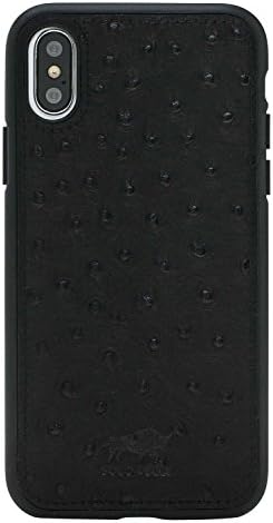 Solo Pelle iPhone X Leather Case/Backcover"Flex" Made of Genuine Leather in Black Ostrich Embossing