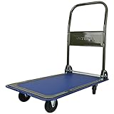 Olympia Tools 85-180 Folding & Rolling Flatbed Cart for Loading, Olive Green with Blue Bumper, 300 Lb. Load Capacity