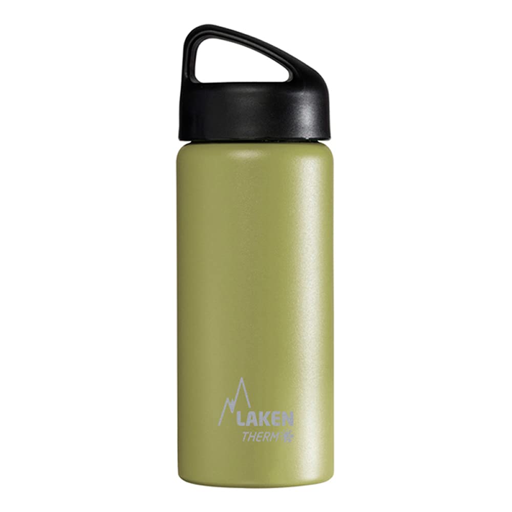 LAKEN Classic 18/8 Stainless Steel Thermal Bottle, Vacuum Insulation with Double Wall and Wide Mouth, Khaki, 500 ml