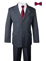 Boys Pinstripe Suit with Matching Tie and Bow Tie Grey-Burgundy 2T