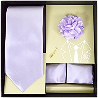 Men's Microfiber Lavender Purple Matching Necktie Tie, Hanky and Lapel Pin Box Set