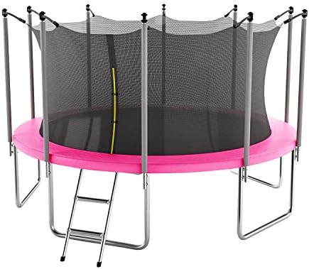 15フィートトランポリン 安全囲いネット付き 子供用トランポリン バウンスジャンプトランポリン ピンクアウトドアトランポリン