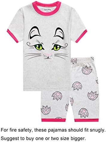 Barara King Baby Girls Cat Snug-Fit Pajamas Short Sets 100% Cotton Gray Pjs Clothes Kid 18-24 Months