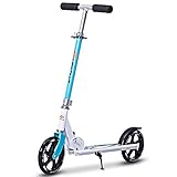 Goplus Folding Kick Scooter for Adult Teen Deluxe Aluminum Glider Adjustable Height w/ Kickstand, 220lbs Capacity (Blue)