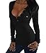 CANIS Women's Crew Henley Neck Long Sleeve T-Shirt