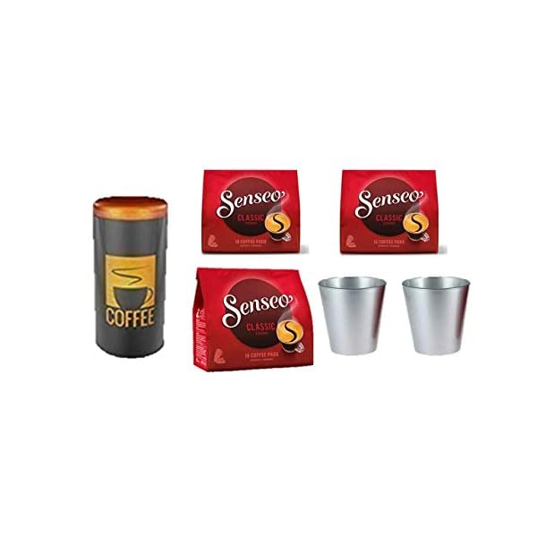 Pads Classic, Kaffeepads UTZ-zertifiziert, 3 Packungen plus 1 Paddose 1 Padheber + 2 Glastassen 250ml Silber