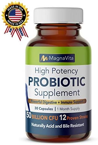 Magna Vita | High Potency Complete Probiotic plus Prebiotic for Men and Women 50 Billion CFU per capsule 12 Strains 1 Month supply Gluten & Dairy Free Vegan 100% Made in the USA