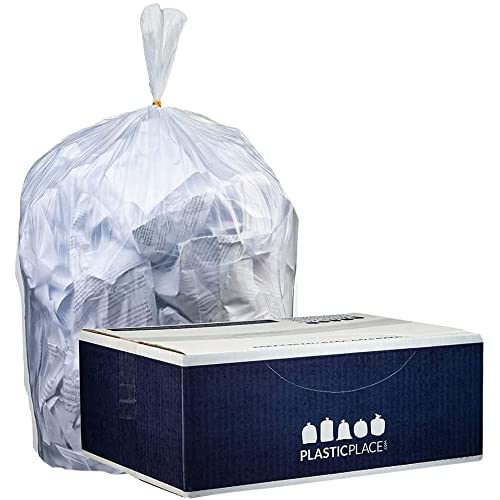 Plasticplace 33 Gallon Trash Bags │ 11 Microns │ Clear High Density Garbage Can Liners │ 33” X 40” (500Count)