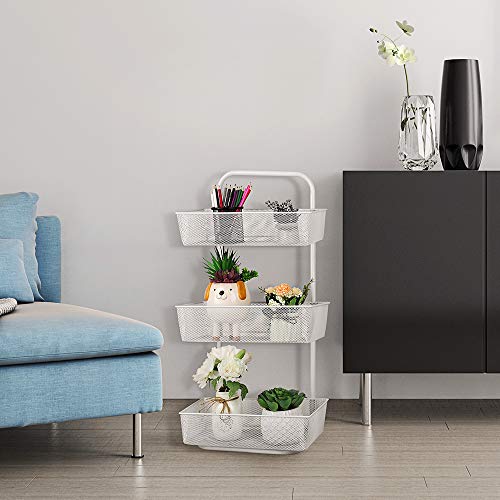 Over the Door Basket Organizer 3 Tier Hanging Storage Basket Organizer Rack with 2 Hooks and 3 Basket for Kitchen Bathroom Pantry, White