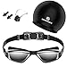 Swimmaxt Swimming Goggles + Nose Clip + Ear Plugs, Anti Fog UV Protection for Adult Men Women Youth Kids Child (Pro-Black)