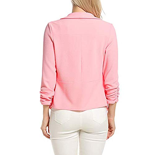 Misaky Women's Cardigan Work Office Suit 3/4 Sleeve Blazer Open Front Short Jacket (Pink, Medium)