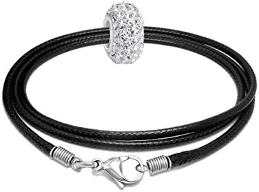 Yves Renaud 17.50” Waxed Leather Birthstone Choker Necklace with Pave Crystal Ball Charm - Diamond April