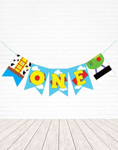 Photo 1 of Generic Tiny Miracles Toy Story 1St First Birthday One Banner Inspired Handmade Party Decorations High Chair Banner,Woody Buzz Baby Boy Photo Booth Props, 6.5 * 4.5 Inches Flag