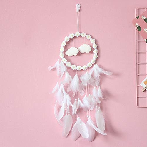 Malicosmile Cloud Dream Catchers for Kids, White Feather Dream Catcher with Flowers Clouds for Bedroom Home Wall Hanging Decorations Party Wedding Decor
