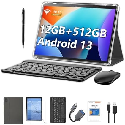 Crelander 10.1 inch Android 13 Tablet, 2 in 1 Tablets with SIM Card ...
