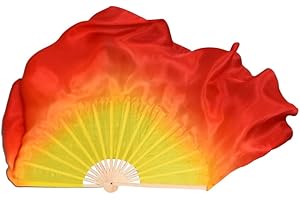 Aumulen Women 24" Chinese Silk Belly Dance Short Fan Veils Flow Fans Hand Made Belly Dancing Fan