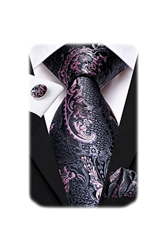 Hi-Tie Silk Black and Pink Paisley Necktie and