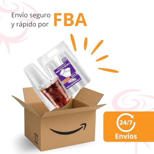 ROSE IMPACT Vasos Transparentes 16 oz con Tapa Tipo Boquilla para Bebidas Frías – Packs de 50 o 100 Piezas, Vasos con Tapa Incluida, Presentación Profesional (100)