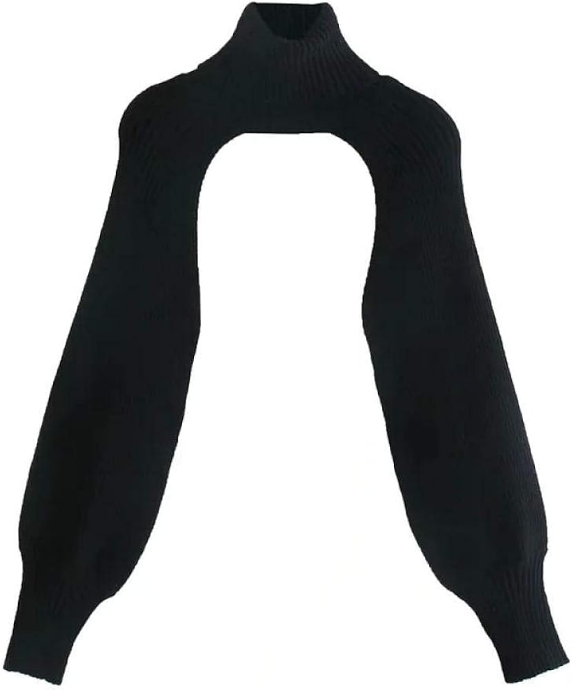 YTYH Black Turtleneck Arm Warmers Knitted Sweater Women Ribbed Trims