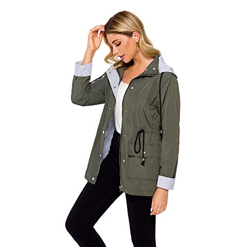 bedee Women's Raincoats Windbreaker Rain Jacket Waterproof Lightweight Outdoor Long Raincoat for Womens RainJackets Hooded Trench Coats Army Green