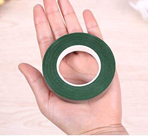 3 Rolls Flower Paper Tape with 50 Pieces Floral Stem Wire 16 Inch for Bouquent Stem Wrapping and Crafts, Dark Green