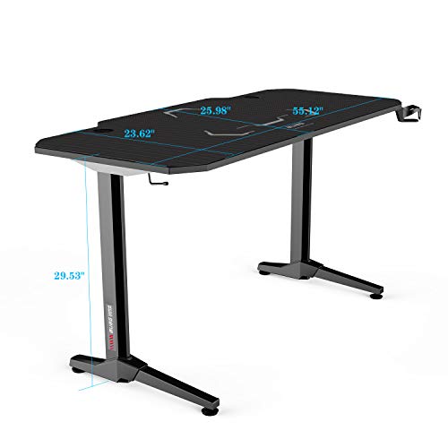AuAg 55 inch Racing Style Gaming Desk Computer Desk Workstation T-Shaped Office PC Computer Sturdy Table with Free Mouse Pad, Cup Holder & Headphone Hook