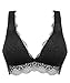 YIANNA Lace Bralette, Women's Deep V Neck Unpadded Lace Long Line Plunge Bralette Bra, YA8336-Black-M